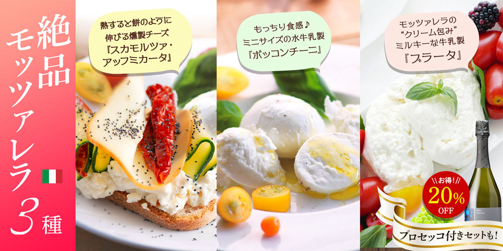 絶品モッツァレラ3種(ブラータ、ボッコンチーニ、スカモルツァ)