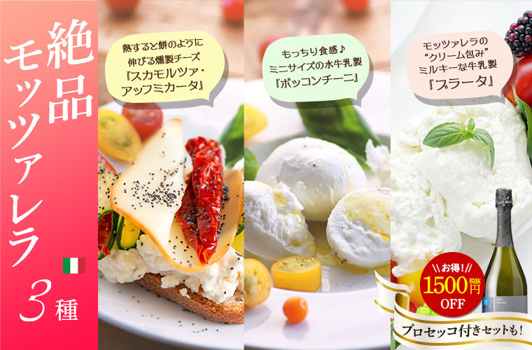 絶品モッツァレラ3種(ブラータ、ボッコンチーニ、スカモルツァ)
